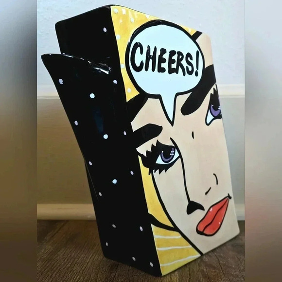 1990s Joanne DeLomba for Lotus Pop Art Retro CHEERS Ceramic Pitcher - Picture 3 of 5